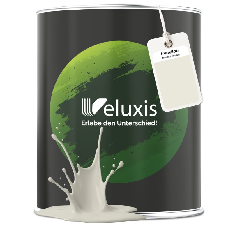 Veluxis® Edle Wandfarbe Creme für den Innenraum - 1 Liter & Deckkraft-Klasse 1, Streifenfrei, tropfarm & Öko Farbe, VOC-frei - (Mellow Brown)