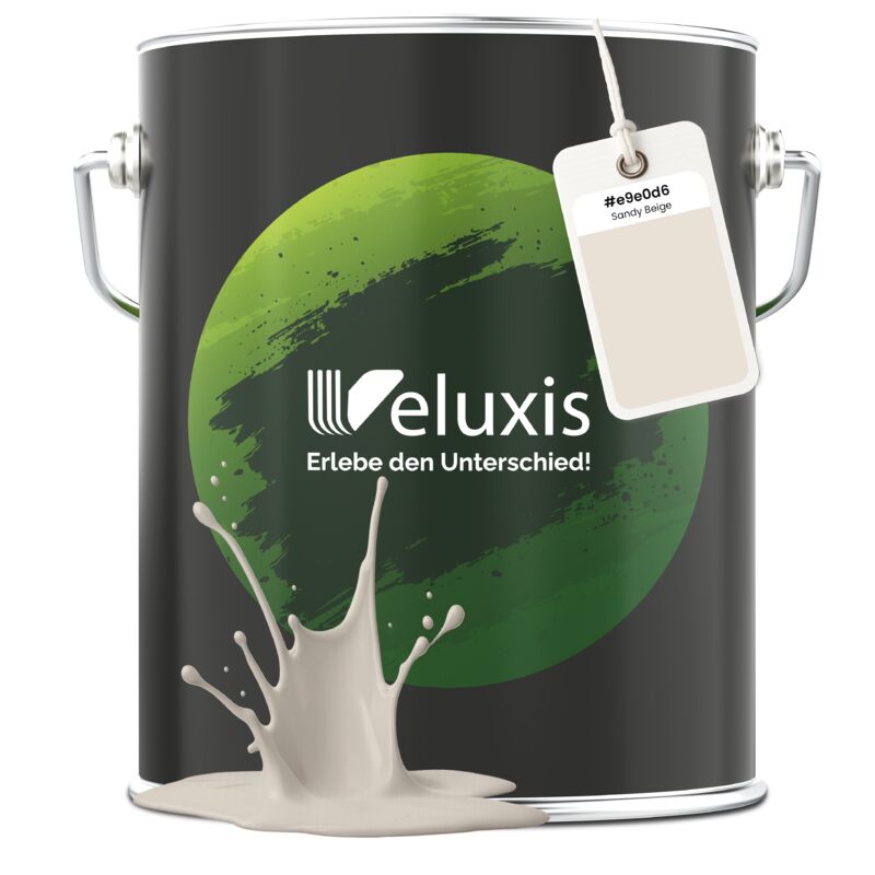 Veluxis® Edle Wandfarbe Creme für den Innenraum - 5 Liter & Deckkraft-Klasse 1, Streifenfrei, tropfarm & Öko Farbe, VOC-frei - (Sandy Beige)