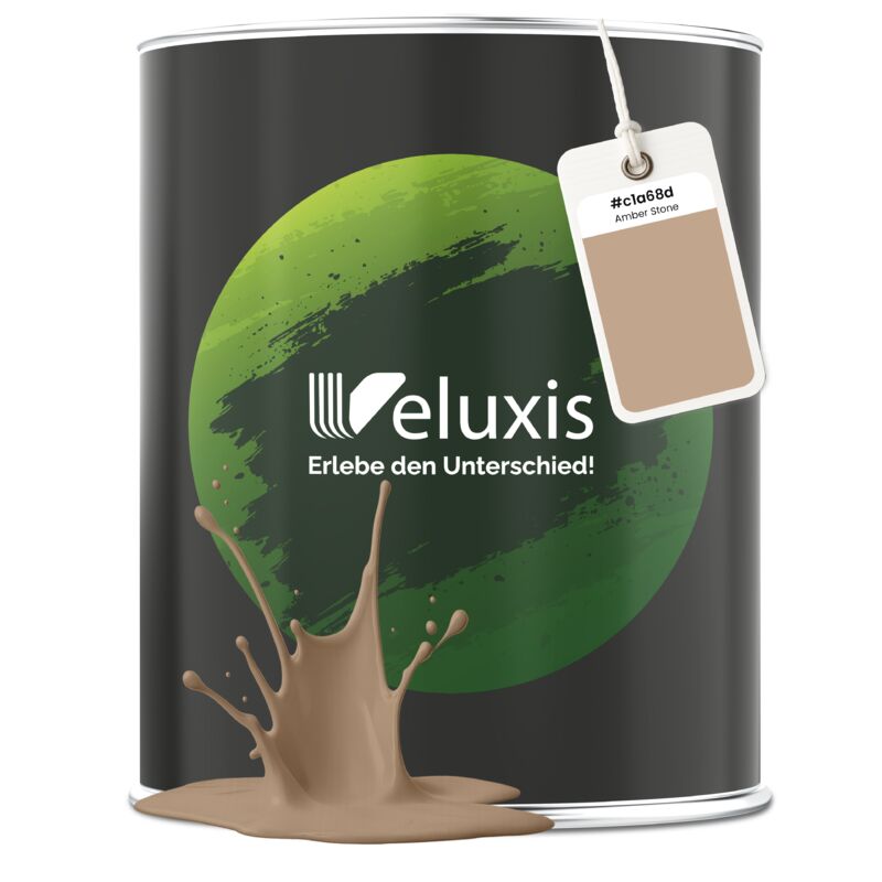 Veluxis® Edle Wandfarbe Creme für den Innenraum - 1 Liter & Deckkraft-Klasse 1, Streifenfrei, tropfarm & Öko Farbe, VOC-frei - (Amber Stone)