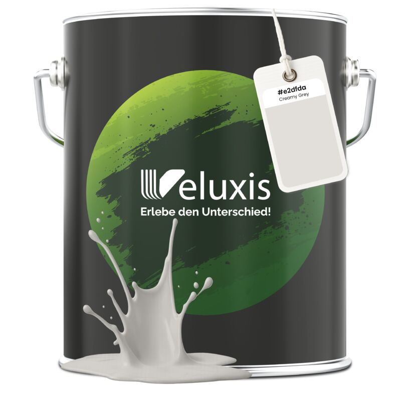 Veluxis® Edle Wandfarbe Grau für den Innenraum - 5 Liter & Deckkraft-Klasse 1, Streifenfrei, tropfarm & Öko Farbe, VOC-frei - (Creamy Grey)