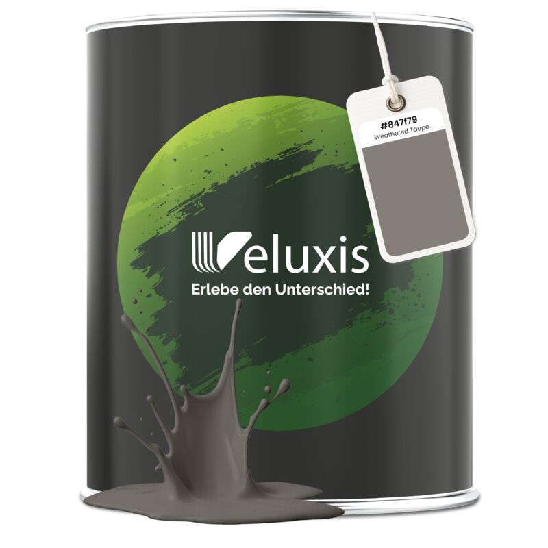 Veluxis® Edle Wandfarbe Grau für den Innenraum - 1 Liter & Deckkraft-Klasse 1, Streifenfrei, tropfarm & Öko Farbe, VOC-frei - (Weathered Taupe)