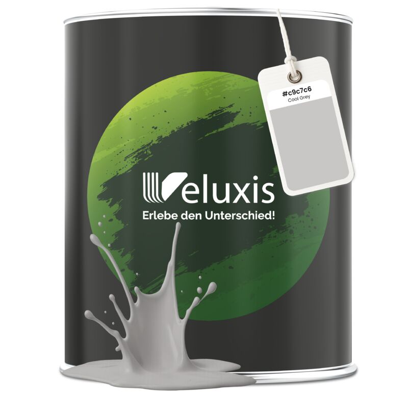 Veluxis® Edle Wandfarbe Grau für den Innenraum - 2,5 Liter & Deckkraft-Klasse 1, Streifenfrei, tropfarm & Öko Farbe, VOC-frei - (Cool Grey)
