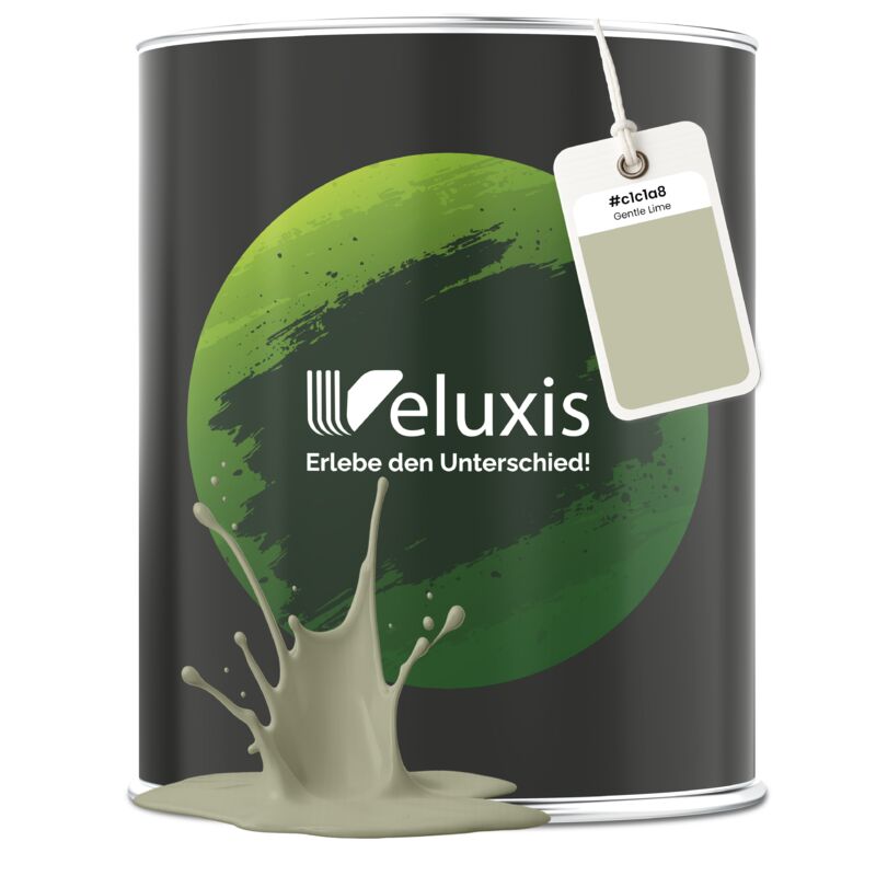 Veluxis® Edle Wandfarbe Grün für den Innenraum - 1 Liter & Deckkraft-Klasse 1, Streifenfrei, tropfarm & Öko Farbe, VOC-frei - (Gentle Lime)