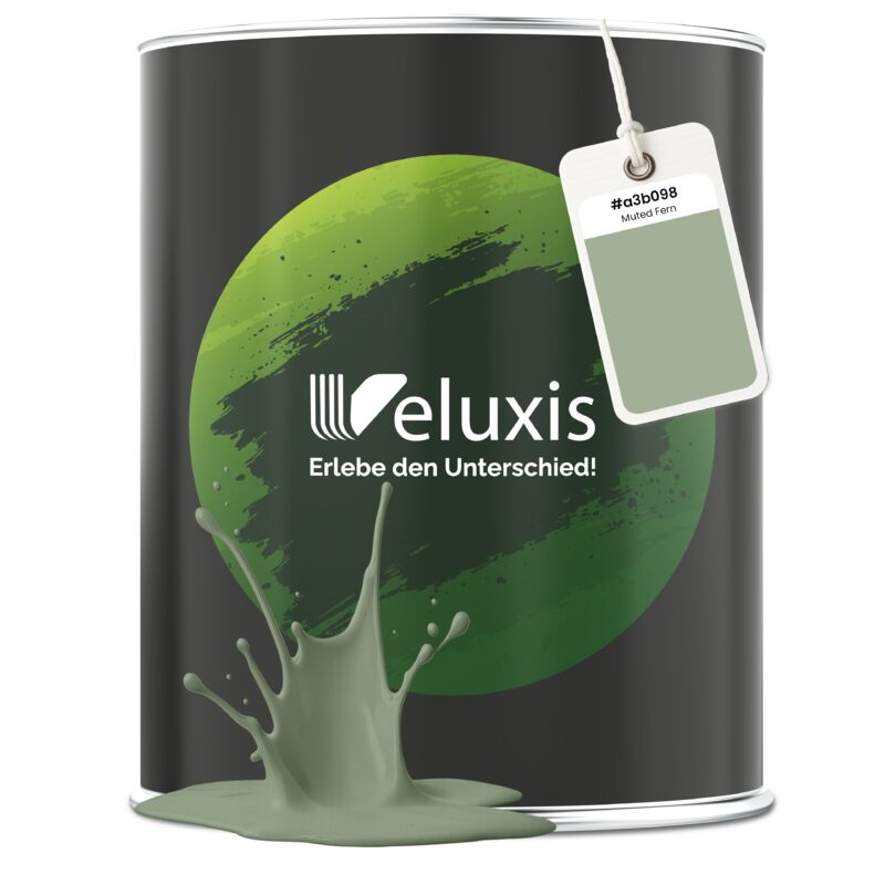 Veluxis® Edle Wandfarbe Grün für den Innenraum - 2,5 Liter & Deckkraft-Klasse 1, Streifenfrei, tropfarm & Öko Farbe, VOC-frei - (Muted Fern)