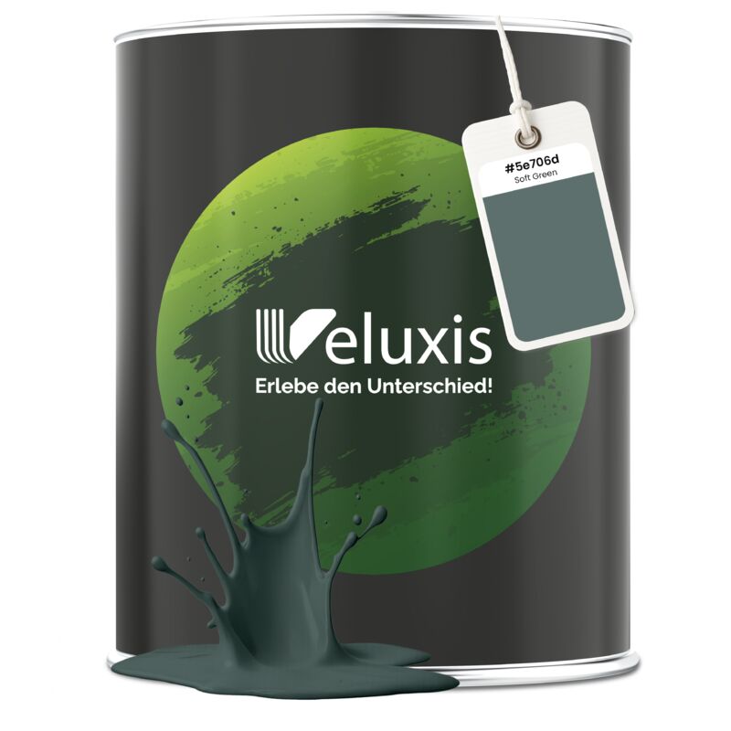 Veluxis® Edle Wandfarbe Grün für den Innenraum - 2,5 Liter & Deckkraft-Klasse 1, Streifenfrei, tropfarm & Öko Farbe, VOC-frei - (Soft Green)