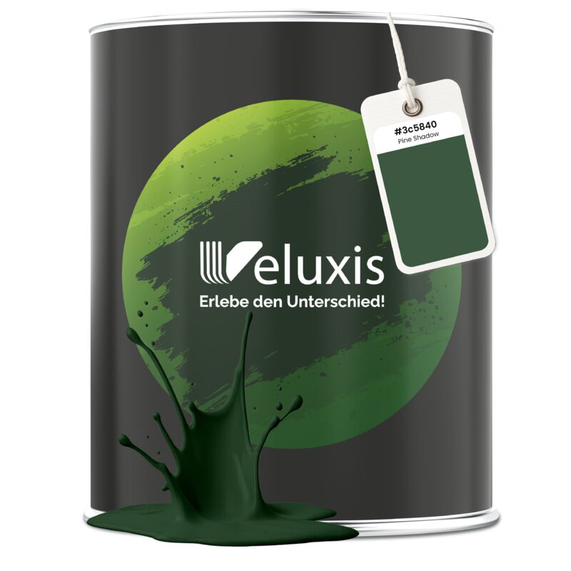 Veluxis® Edle Wandfarbe Grün für den Innenraum - 1 Liter & Deckkraft-Klasse 1, Streifenfrei, tropfarm & Öko Farbe, VOC-frei - (Pine Shadow)