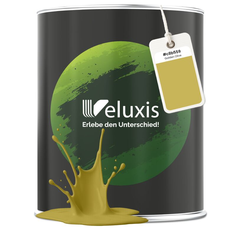 Veluxis® Edle Wandfarbe Grün für den Innenraum - 1 Liter & Deckkraft-Klasse 1, Streifenfrei, tropfarm & Öko Farbe, VOC-frei - (Golden Olive)