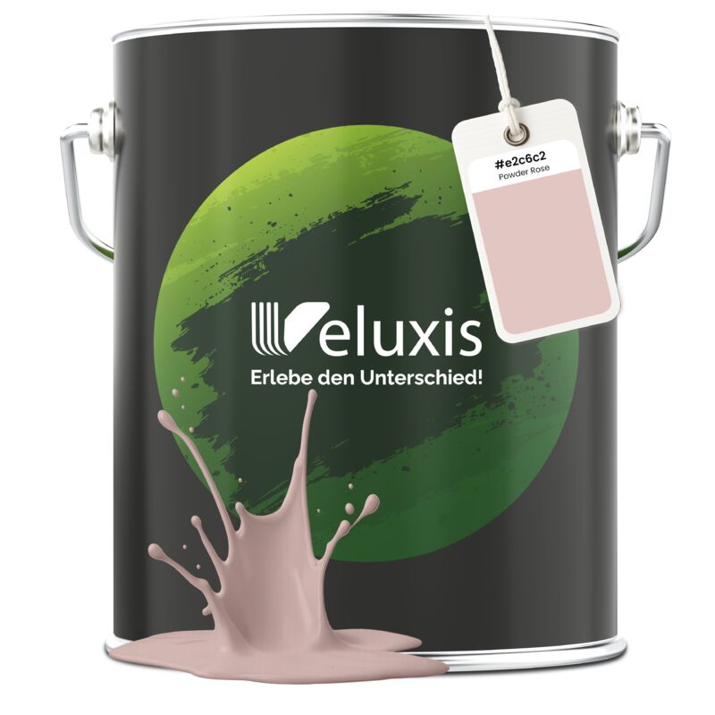 Veluxis® Edle Wandfarbe Rosa für den Innenraum - 5 Liter & Deckkraft-Klasse 1, Streifenfrei, tropfarm & Öko Farbe, VOC-frei - (Powder Rose)