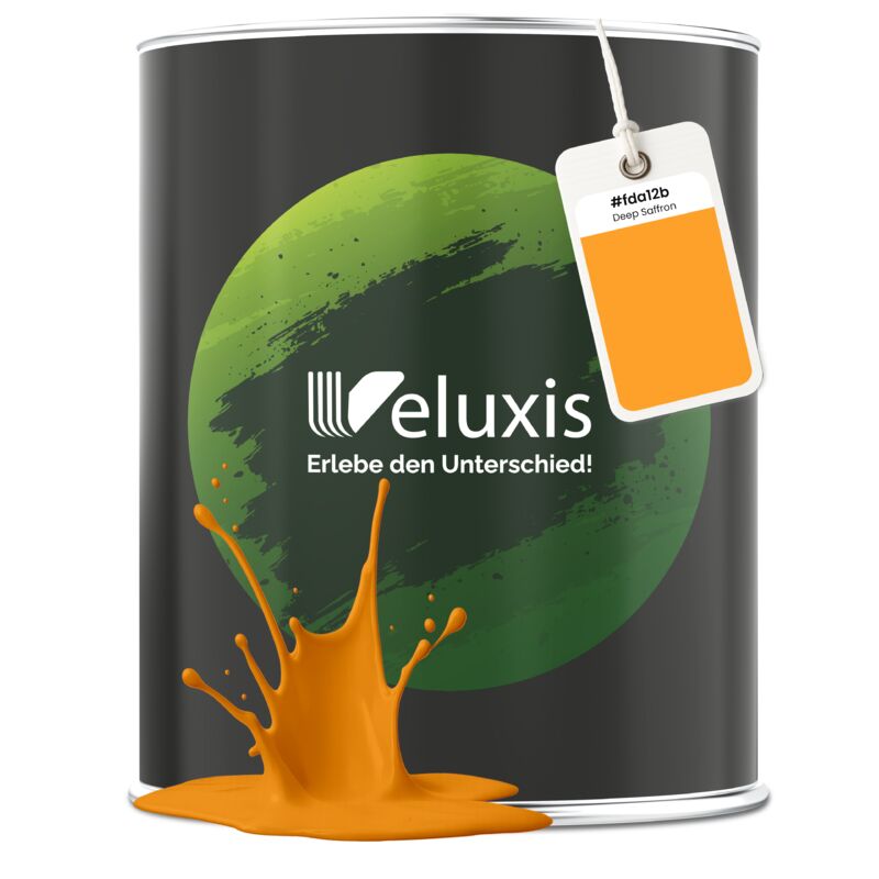 Veluxis® Edle Wandfarbe Gelb für den Innenraum - 2,5 Liter & Deckkraft-Klasse 1, Streifenfrei, tropfarm & Öko Farbe, VOC-frei - (Deep Saffron)