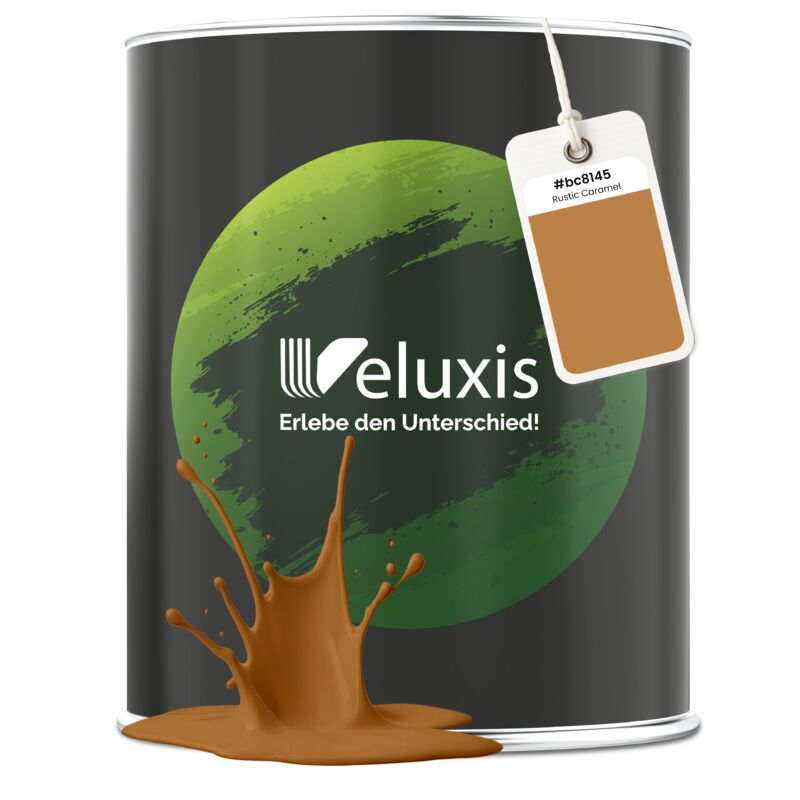 Veluxis® Edle Wandfarbe Orange für den Innenraum - 1 Liter & Deckkraft-Klasse 1, Streifenfrei, tropfarm & Öko Farbe, VOC-frei - (Rustic Caramel)