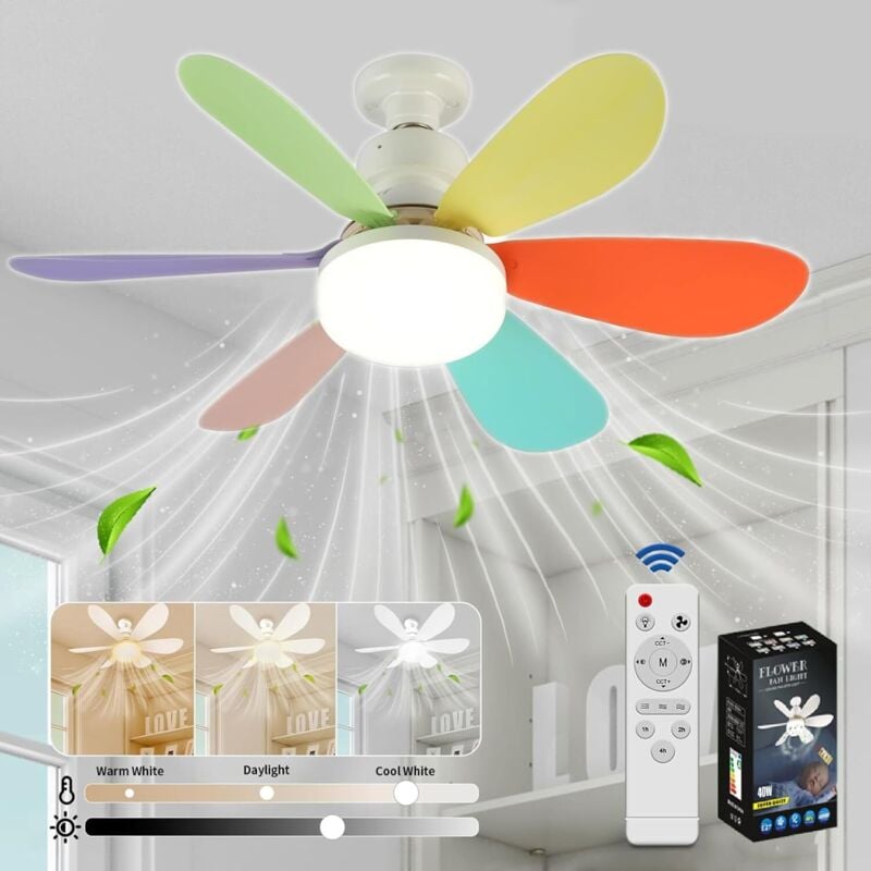 Deckenventilator mit Licht und Fernbedienung, LED-Deckenventilator dimmbar mit 40 W E27 integrierter Lampe, 6 Flügel, 3 Geschwindigkeiten, leise, für