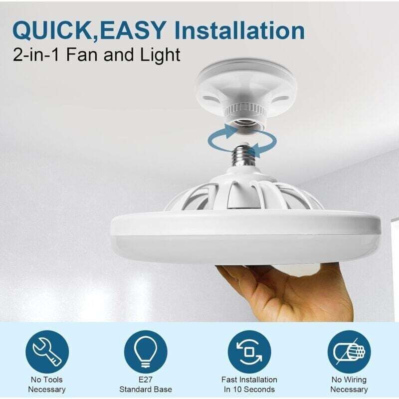 Beleuchteter Deckenventilator, 10 Zoll E27 Leiser Geschlossener Deckenventilator, 30W, Plug-in Tragbarer Wandventilator Für Schlafzimmer Und