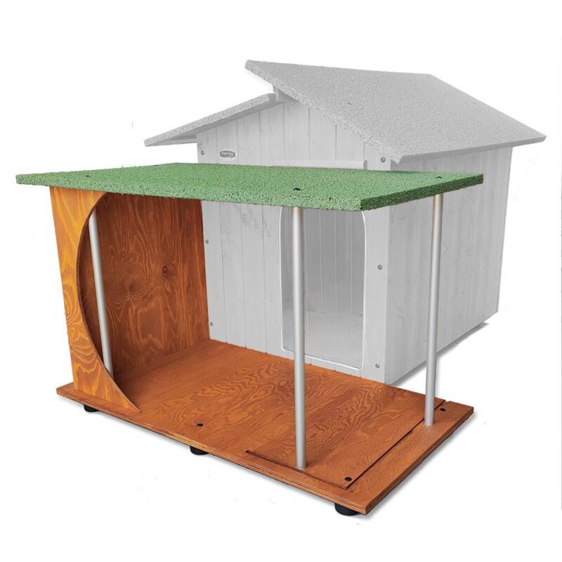 Veranda aus Holz für Hundehütte Mod. Alpi für Außenbereich „Verstärkt“ Überdachte Terrasse MADE IN ITALY C – Pudel & Ähnliche 60x43xH42