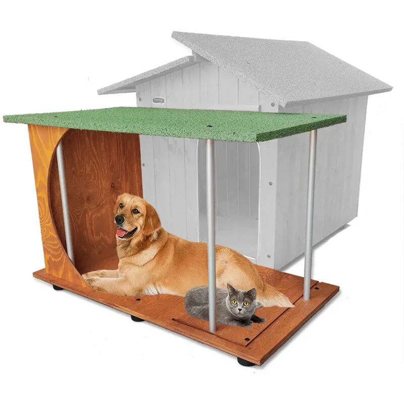 Veranda aus Holz für Hundehütte Mod. Alpi für Außenbereich „Verstärkt“ Überdachte Terrasse MADE IN ITALY E – Dogge & Ähnliche 121x60xH77