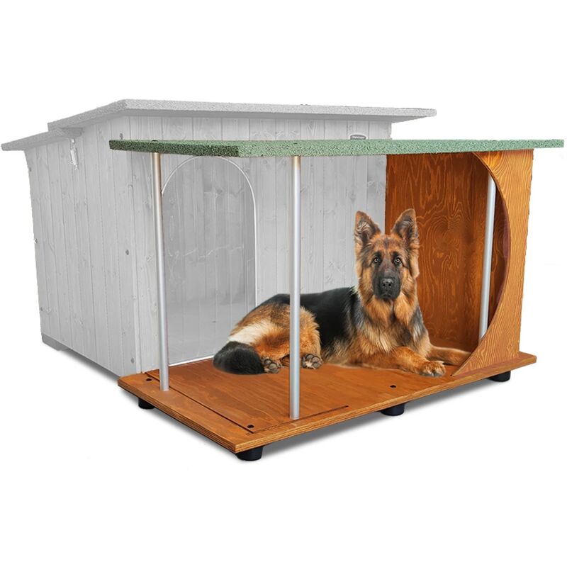 Veranda aus Holz für Hundehütte Mod. ITALY für Außenbereich „Verstärkt“ Überdachte Terrasse MADE IN ITALY D – Schäfer & Ähnliche