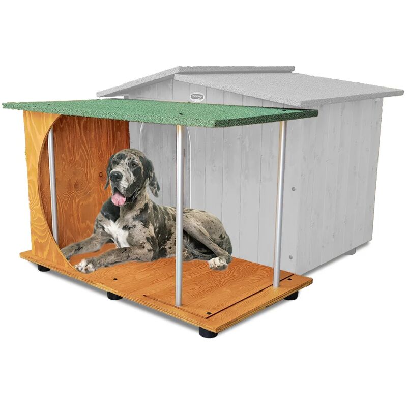 Veranda aus Holz für Hundehütte Mod. OASI für Außenbereich „Verstärkt“ Überdachte Terrasse MADE IN ITALY E – Dogge & Ähnliche 121x60xH77