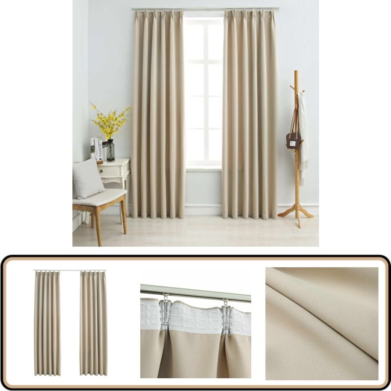 Verdunkelungsvorhänge mit Haken 2 Stk. Beige 140x175cm - Verdunklungsvorhänge - Gardinen - Wohnaccessoires - Vorhänge Beige - Vorhänge Mit Ösen