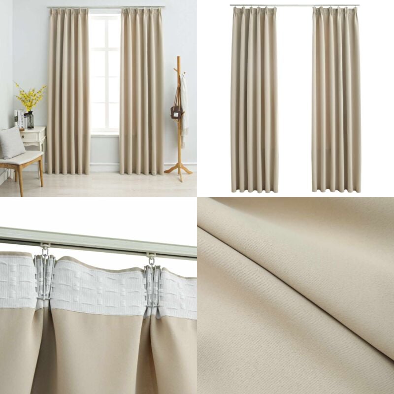 Verdunkelungsvorhänge mit Haken 2 Stk. Beige 140x175cm - Verdunklungsvorhänge - Gardinen - Wohnaccessoires - Vorhänge Beige - Vorhänge Mit Ösen