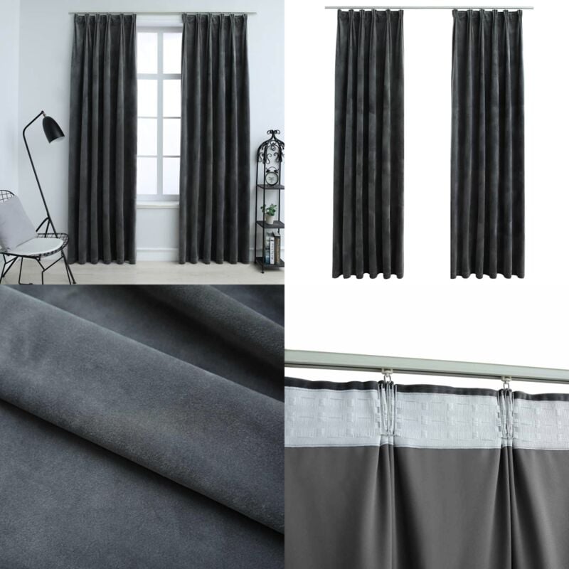 Verdunkelungsvorhänge mit Haken 2 Stk. Samt Anthrazit 140x245cm - Elegante Vorhänge - Samtvorhänge - Anthrazitfarbene Vorhänge - Wohnraumdekoration