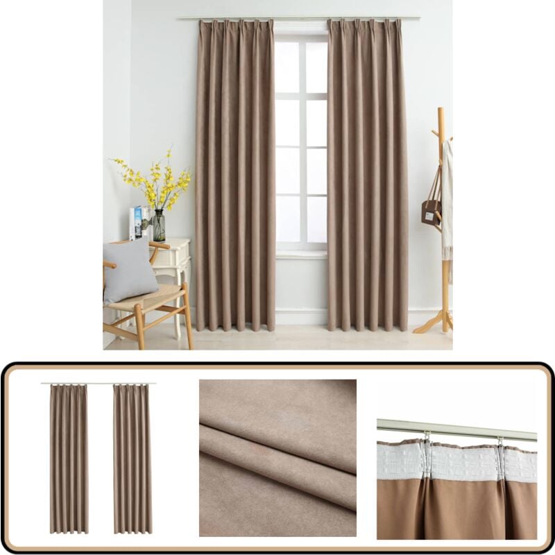 Verdunkelungsvorhänge mit Haken 2 Stk. Taupe 140x225 cm - Verdunkelungsvorhänge - Gardinen - Wohnaccessoires - Tapete - Stoffgardine