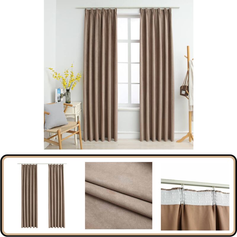 Verdunkelungsvorhänge mit Haken 2 Stk. Taupe 140x245 cm - Elegante Vorhänge - Wohnraumgestaltung - Gardine Taupe - Vorhänge Mit Wildlederlook