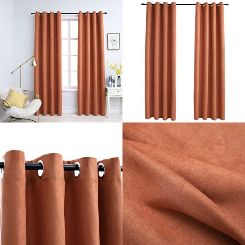 Verdunkelungsvorhänge mit Metallösen 2 Stk. Rostbraun 140x175 cm - Dekorative Vorhänge - Wohnraumgestaltung - Gardinen Für Wohnzimmer - Gardinen Für