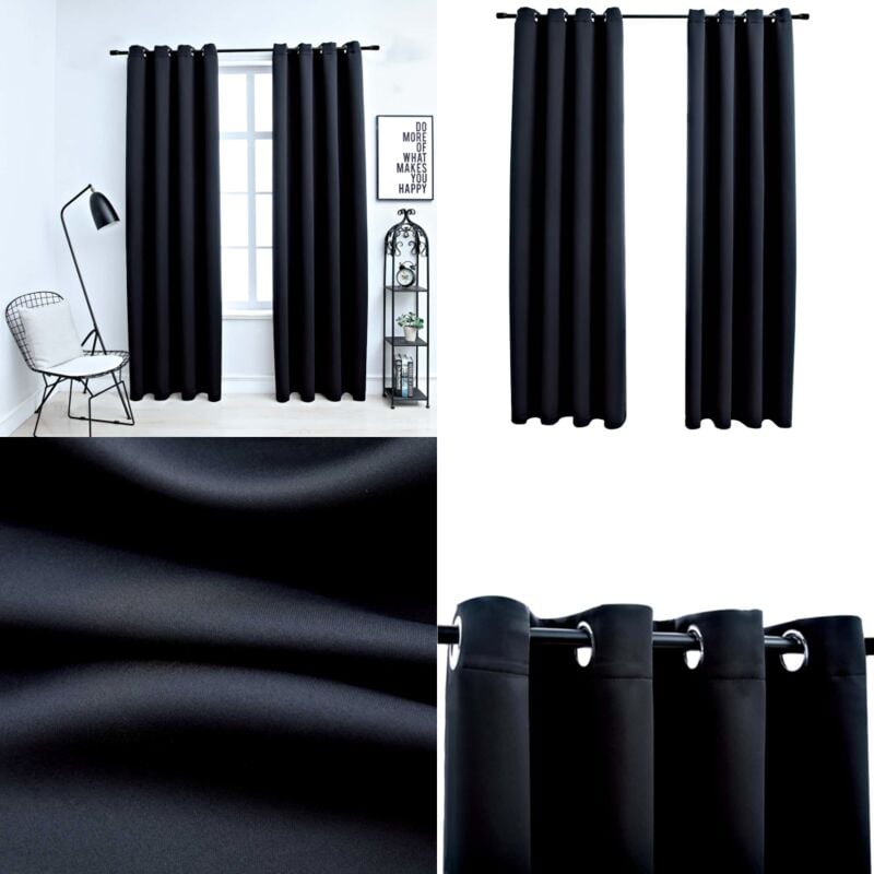 Verdunkelungsvorhänge mit Metallösen 2 Stk. Schwarz 140x175 cm - Verdunklungsvorhänge - Gardinen Schwarz - Vorhänge Mit Ösen - Wohnaccessoires