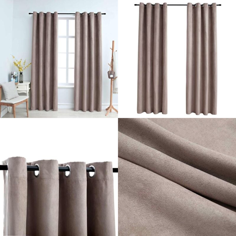 Verdunkelungsvorhänge mit Metallösen 2 Stk. Taupe 140x225 cm - Elegante Vorhänge - Wohnraumdekoration - Gardinen Taupe - Vorhänge Mit Wildlederlook