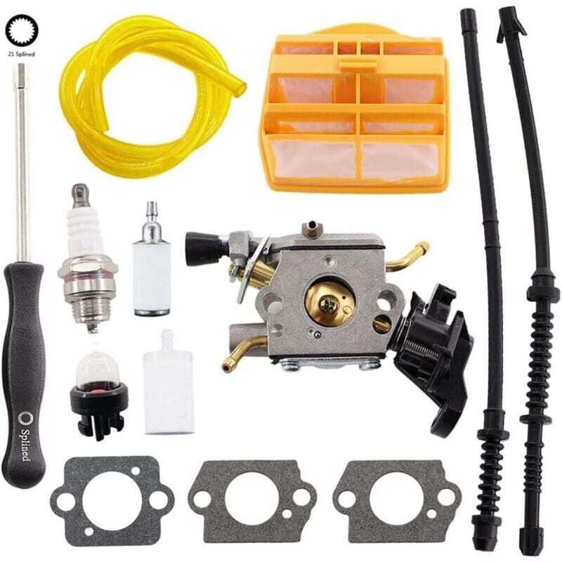Vergaser mit Dichtung, Luftfilter und Kraftstoffleitung für Husqvarna 445, 445E, 450 und 450E Kettensägen. Jonsered CS2245 und CS2250 Kettensägen.