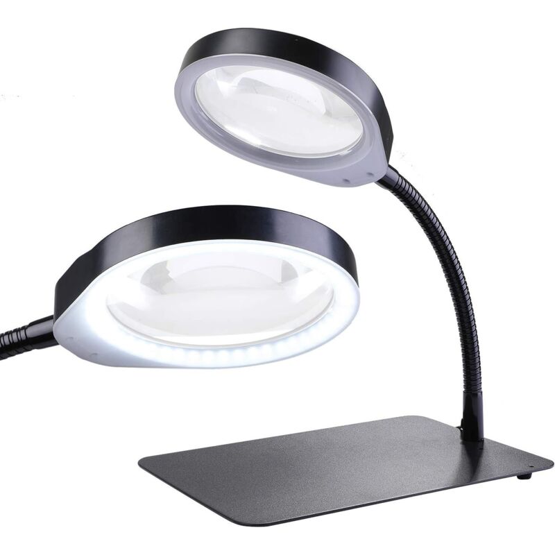 Vergrößerungslampe, 10-fache Vergrößerung, flexible Tageslicht-Tischlupe für Arbeit, Reparatur, Uhren, Kosmetik (Schwarz, 10x)