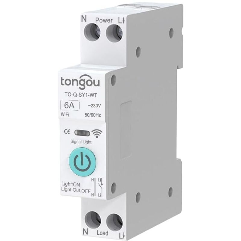 TUYA Smart WiFi-Schalter, DIN-Schienen-Leistungsschalter, drahtlose Sprachfernbedienung für Smart Home (6 A, ohne Zähler)