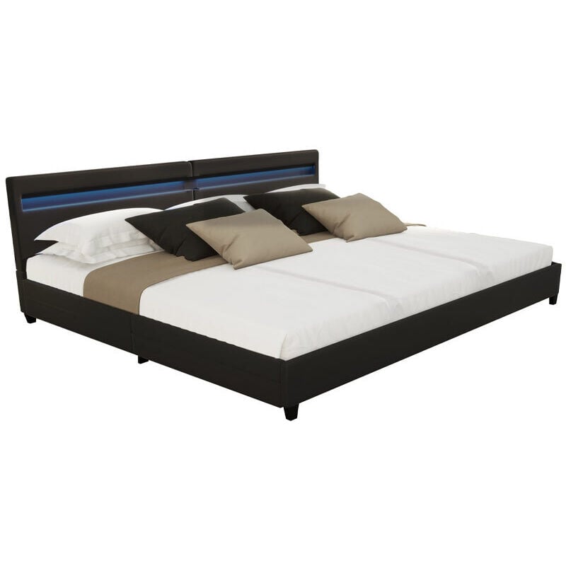 HOME DELUXE - LED Bett NUBE - Schwarz, 270 x 200 cm - inkl. Matratze, Lattenrost und Schubladen I Polsterbett Design Bett inkl. Beleuchtung