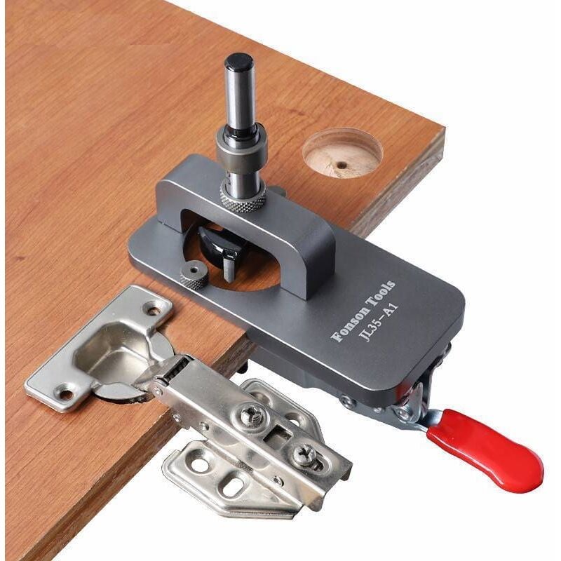 Versteckte Scharnierklemme aus Metall, 35-mm-Schrankscharnierbohrer, Bohrführungsfinder für Schränke und Kleiderschränke, Holzbearbeitungswerkzeuge