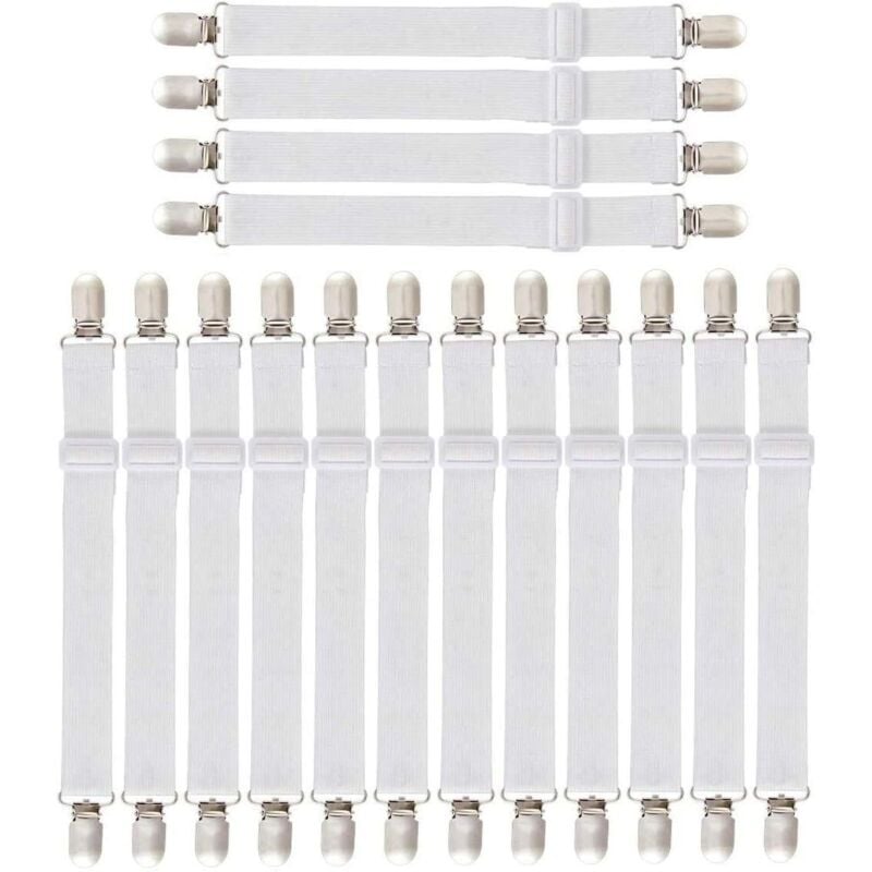 Verstellbare Bettlakenhalter, verstellbare elastische Bettlakenhalter mit Metallklammern, Bettlakengreifer für Matratze, Bügelbrett oder Sofa, 16