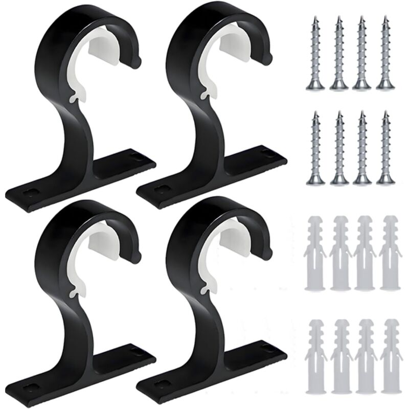 Verstellbare Gardinenhalterungen, 4 Gardinenstangenhalterungen für 25-28 mm Gardinen, Gardinenhaken mit Schrauben und Dübeln,