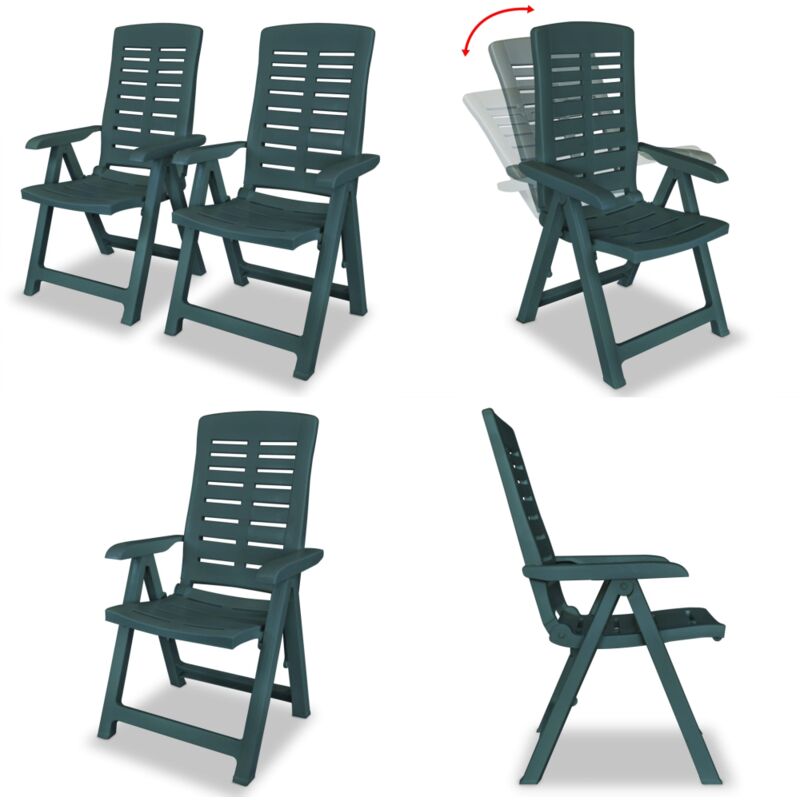 Vidaxl - Verstellbare Gartenstühle 2 Stk. Kunststoff Grün - Gartensaßsessel - Gartenstühle - Outdoor Möbel - Plastik Stuhl - Wetterfest - Home &