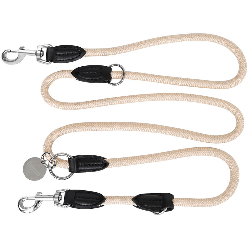 Lionto - verstellbare Hundeleine verstellbare Führleine Multifunktionsleine Doppelleine Freestyle Hundeleine Umh�ngeleine Koppelleine 200 cm Beige