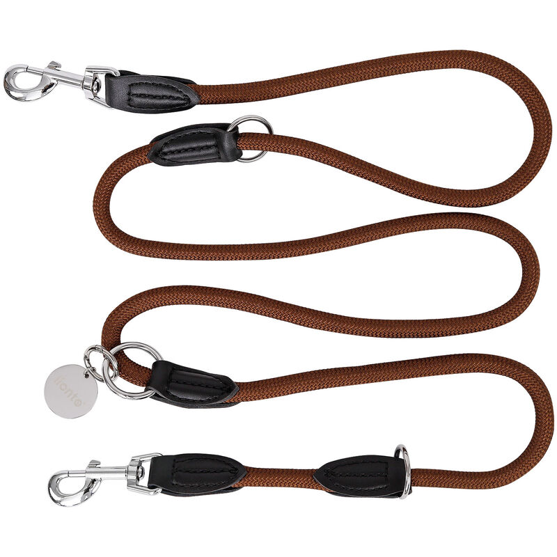 Lionto - Verstellbare Hundeleine verstellbare Führleine Multifunktionsleine Doppelleine Freestyle Hundeleine Umh�ngeleine Koppelleine 200 cm Braun