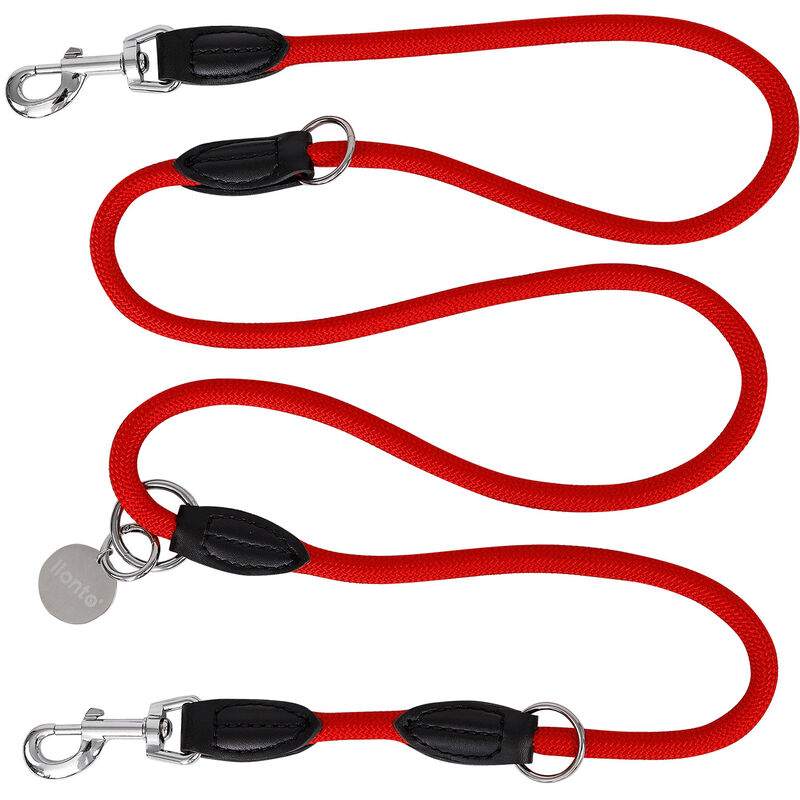 Lionto - Verstellbare Hundeleine verstellbare Führleine Multifunktionsleine Doppelleine Freestyle Hundeleine Umh�ngeleine Koppelleine 200 cm Rot