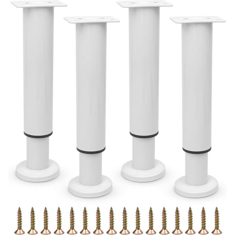 Verstellbare Metall-Bettfüße – Verbinden Bettgestelle, Kleiderschränke und Sofas – Robust – Universell – 18–32 cm – Weiß – 4er-Set