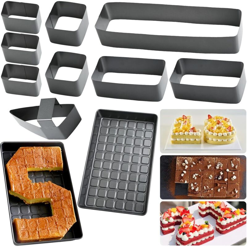 Verstellbare Zahlen- und Buchstaben-Kuchenform, 10-teiliges Set, antihaftbeschichtet, 36,7 x 22,7 x 5,1 cm, große Zahlen-Backformen,