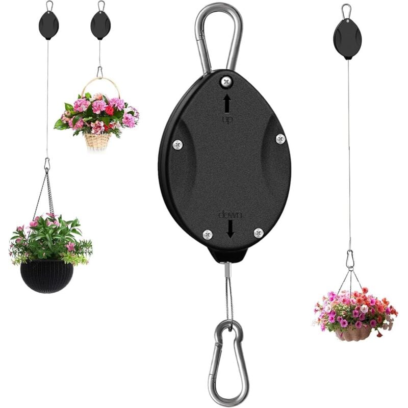 Verstellbarer Pflanzen Aufhänger, Automatisch Einziehbar Pflanzenrolle Hakens, Drahtseil, für Hängende Pflanzen, Blumenkörbe, Töpfe,