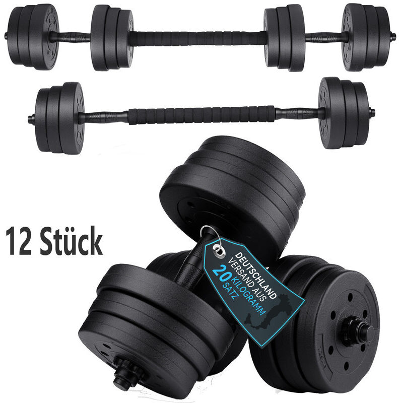 Verstellbares Hantelset 20 kg mit Kurzhanteln und SZ-Stange, Fitness-Hanteln für Zuhause, Inkl. Verbindungsteil, 2 Griffe & PVC-Zement-Scheiben –
