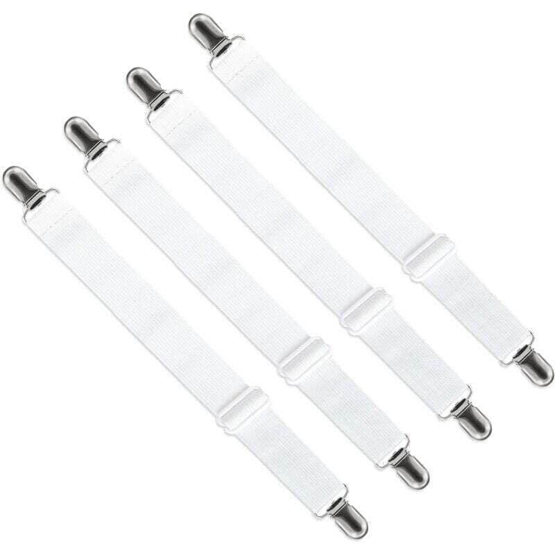 Lenzuolo regolabile con angoli (da 65 cm a 200 cm), accessori cinghie regolabili per lenzuolo, divano (bianco, confezione da 4)