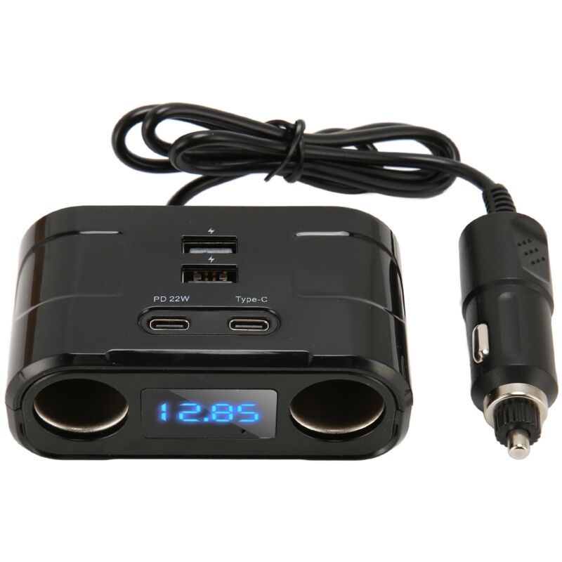 Verteiler für Zigarettenanzünder im Auto, multifunktionaler Überspannungsschutz, USB-Typ-C-Ausgangsanschluss für Telefone und Tablets