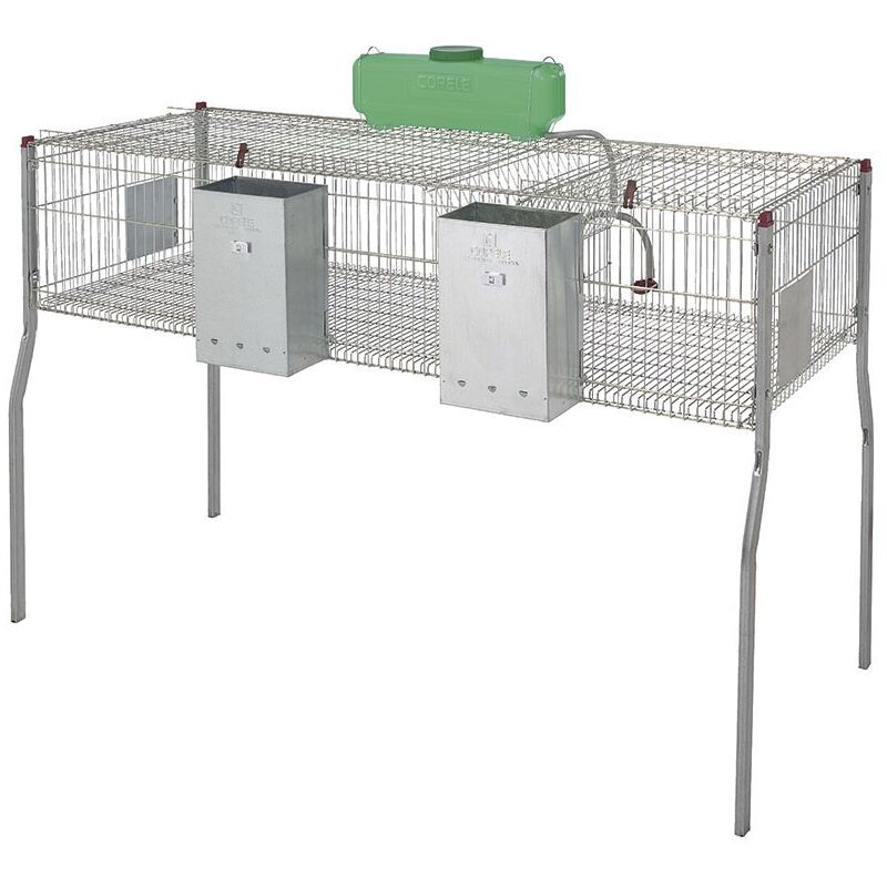 Suinga - Verzinkter Kaninchenkäfig mit Trichtern und Tränken, 2 Abteilungen, Metallboden, 157 x 63 x 98 cm