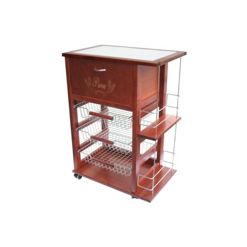 Vesuvio platzsparender Servierwagen mit Brotkasten aus Kirschholz und Flaschenhalter