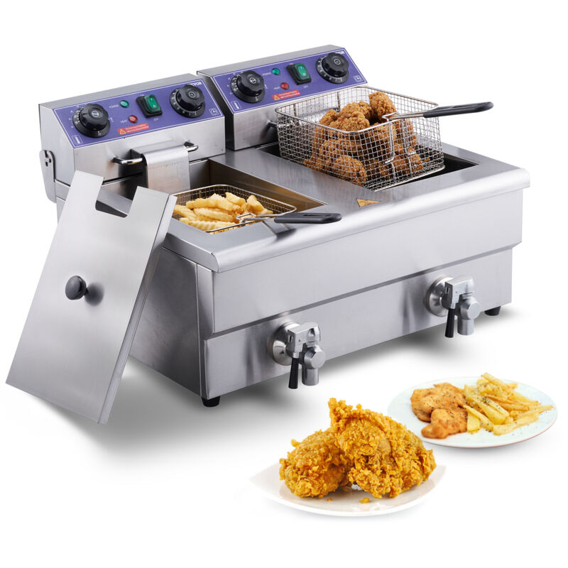 Vevor - Kommerzielle Elektrische Fritteuse, 24 l Fassungsvermögen, Fritteuse mit Doppeltem & Abnehmbarem Korb, 3000 w Edelstahl, Doppel-Fritteuse für
