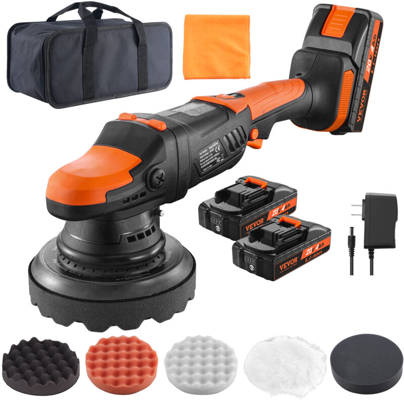 VEVOR 20 V Akku-Poliermaschine, bürstenloser 6-Zoll-Polierer mit Doppelwirkung und 2 4,0 Ah-Akkus, Exzenterpolierer-Set mit 6 variablen