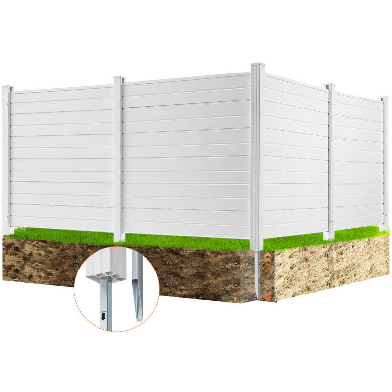 Vevor 4xPaneele Gartenzaun 122x122cm Sichtschutzzaun pvc und verzinktes Blech-Erdspieß Windschutzzaun Metallpfähle bis 50cm Lamellenzaun Steckzaun